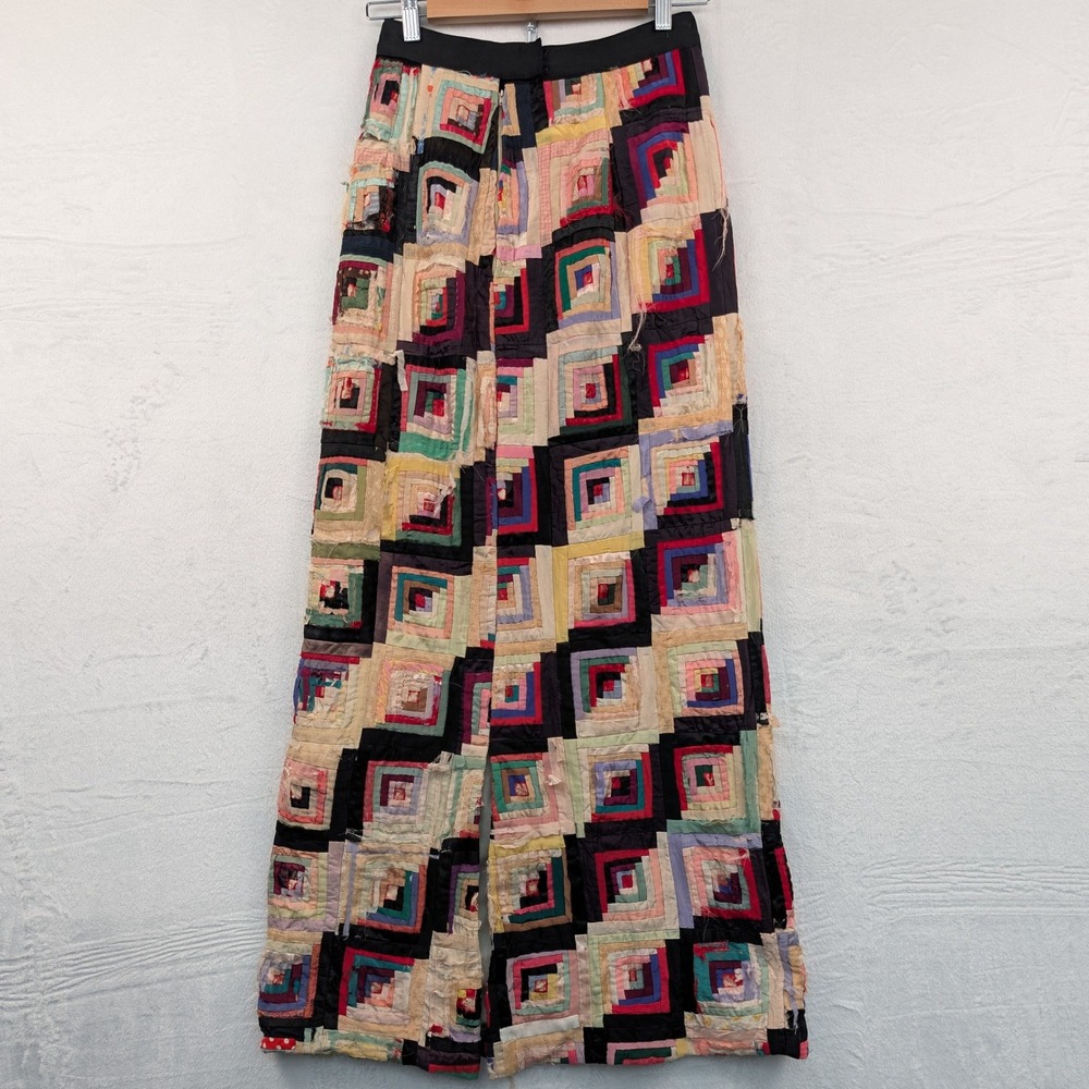 VTG Log Cabin Maxi Skirt Women's XS Multicolor Patchwork Quiltcore Boho Art 70s - Picture 2 of 8